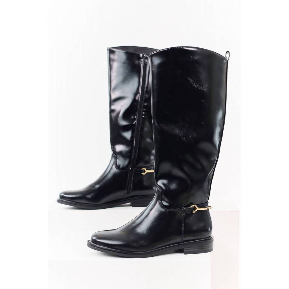 NEW LIME LUSH women's sofia faux leather horsebit detail tall riding boots in bl